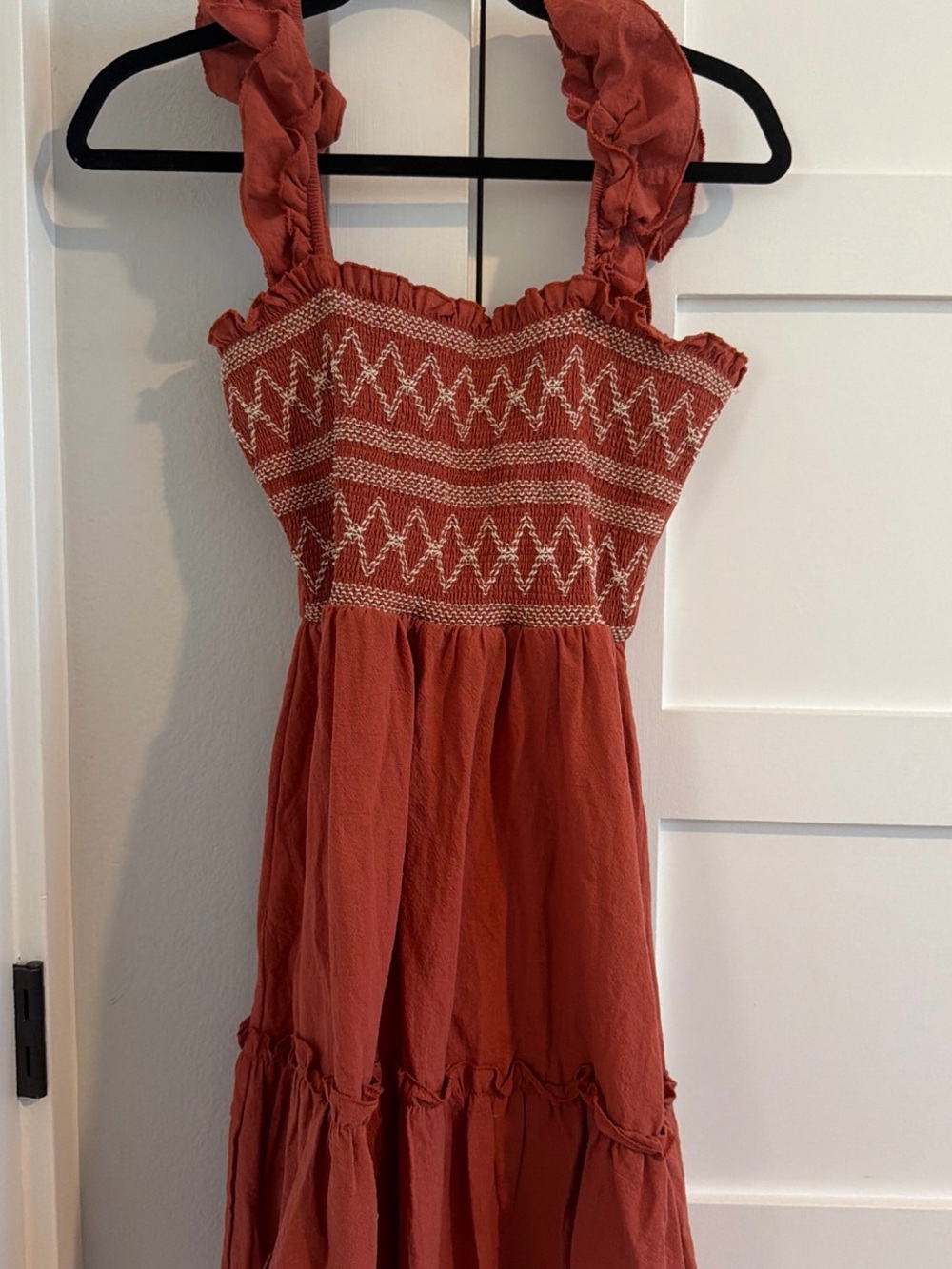 SHEIN Rust Smocked Mini Dress with White Embroidery - Picture 2 of 4